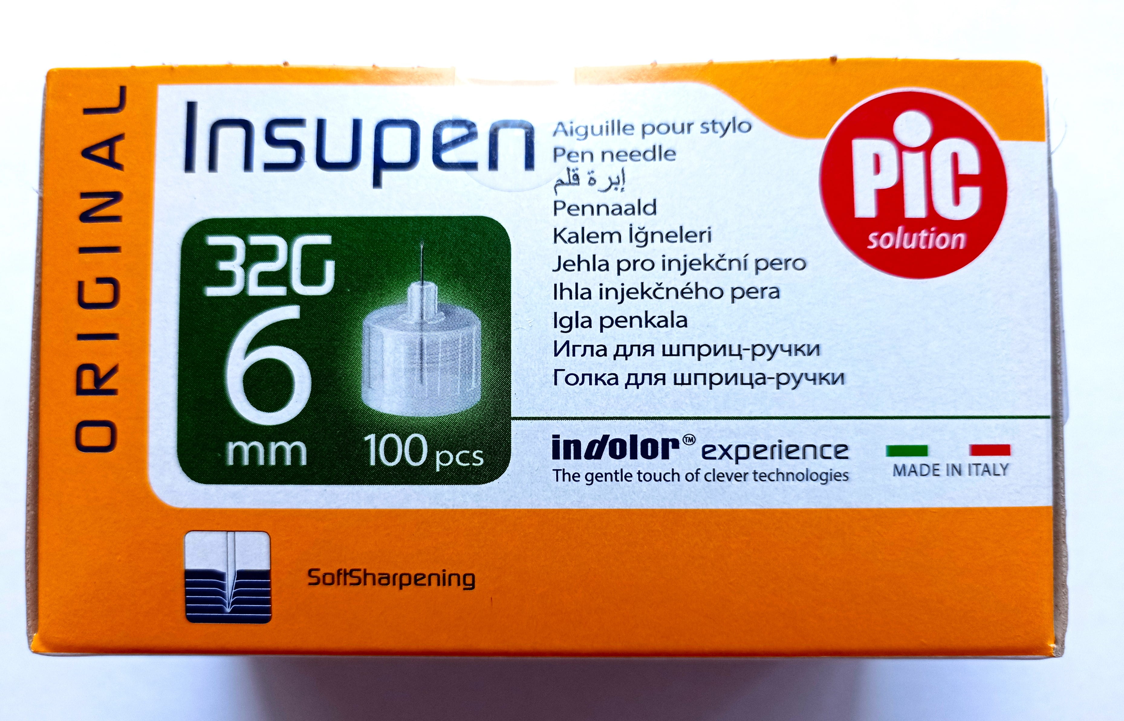 Стерильні голки INSUPEN ORIGINAL для інсулінових ручок, 32G*6 мм (0,23*6мм)